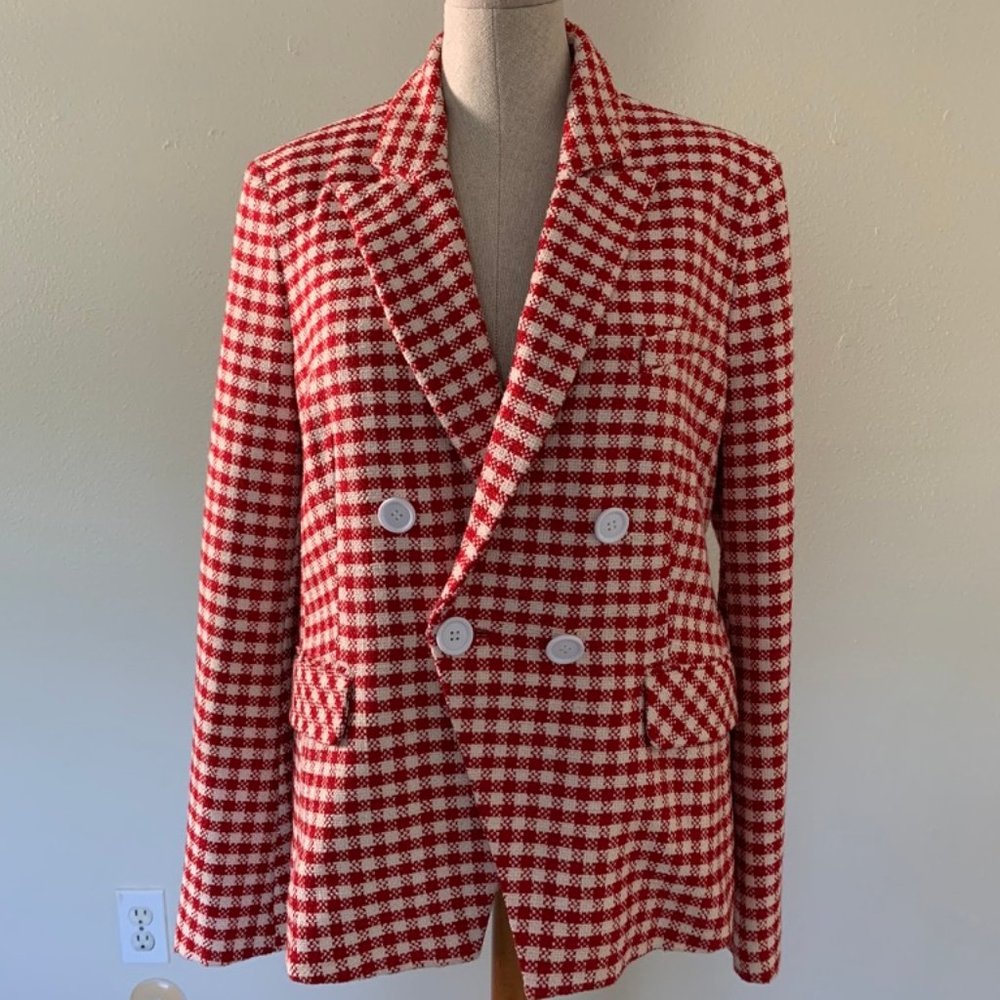 TOPSHOP Gingham Double Breasted Blazer